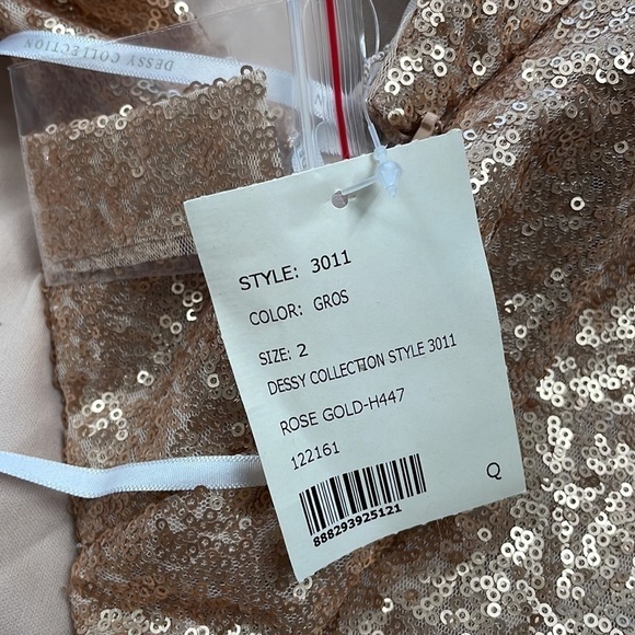 NWT Dessy Collection Off The Shoulder Sequin Trumpet Gown Dress Rose Gold 3011 - Picture 10 of 12